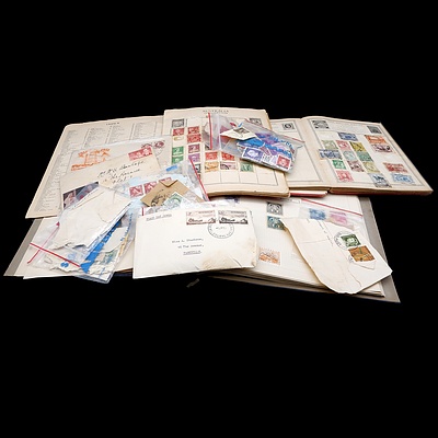 Collection of Vintage Stamp Albums, First Day Covers and Loose Stamps