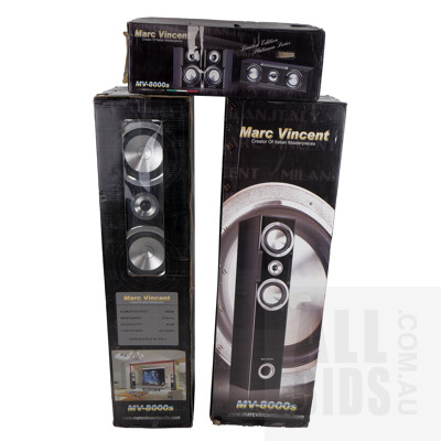 Marc Vincent MV-8000s Platinum Limited Edition Home Theater Speakers on Original Boxes, 5 Speakers