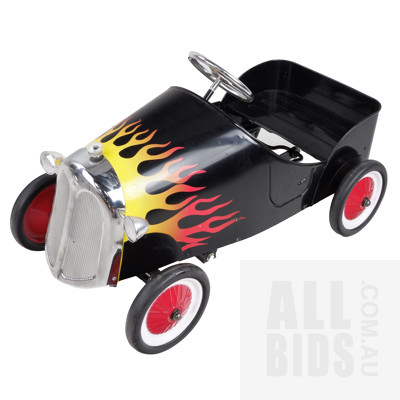 Contemporary Child's Pedal Cart with Flame Decals and Chromed Metal Grill 
