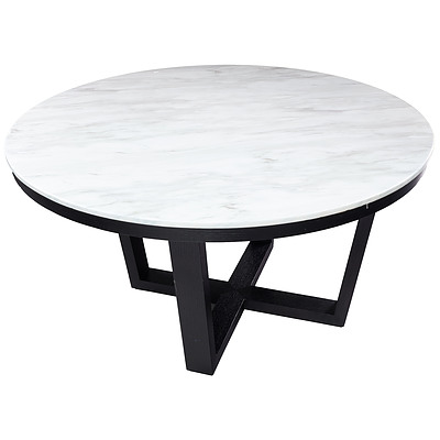Contemporary Dining Table with Stretcher Base and Faux Marble Top