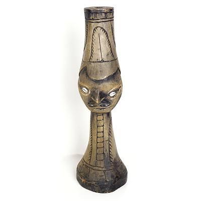 PNG Hand Carved Pacific Island Double Headed Figural Stand with Shell Eyes