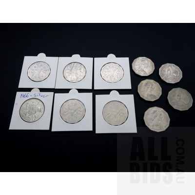 Collection of 50 Cent Pieces Including: 1966 Round Silver, 3x 1969, 2x 1970, 5x 1982