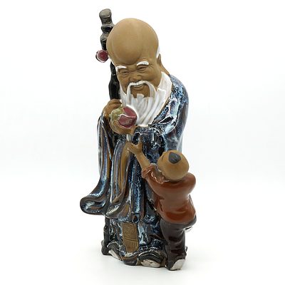 Chinese Mudman Figure of a Sage and Boy