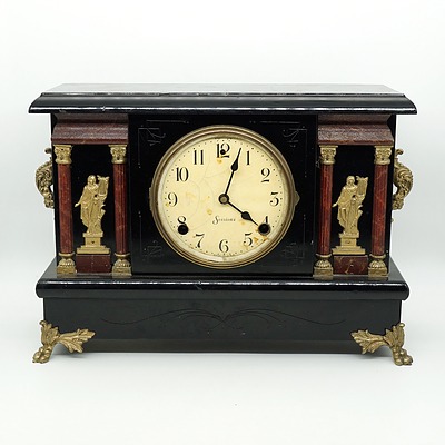 Antique American Sessions Mantle Clock With Greco Roman Columns and Figures