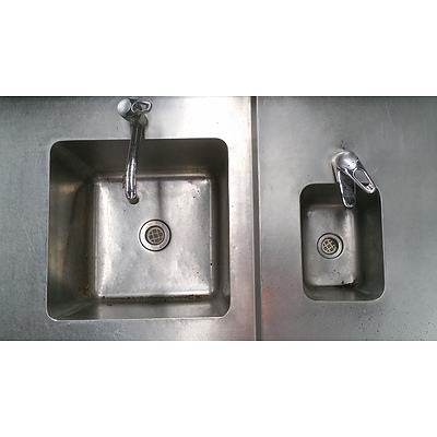 Stainless Steel Wall Mount Bench With Dual Sinks  and Mixer Taps