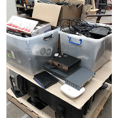 Bulk Lot of Assorted IT & Office Equipment - LCD Monitors, Accessories, Network Appliances & DVD Player