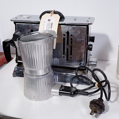 Vintage Metelec Four Slice Toaster and Girmi Electric Espresso Maker