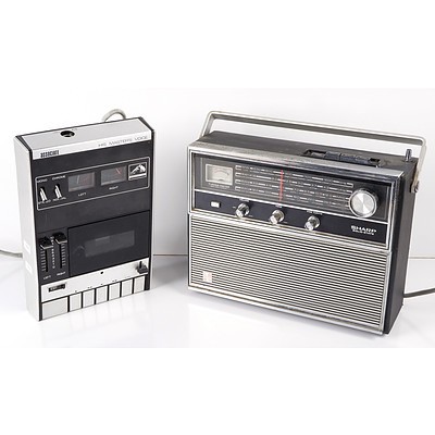 Vintage Sharp Solid State Portable Radio and HMV Associate Portable Cassette Recorder (2)