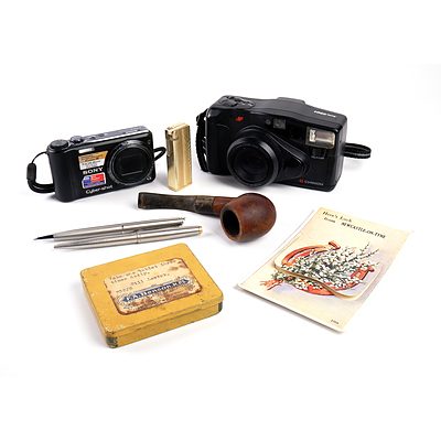 Waterman and Parker Ballpoint Pens, Kansas Pipe, Sony Digital Camera and Various Collectibles