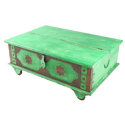 Rustic Painted Timber Coffee Table with Pressed Copper Decoration
