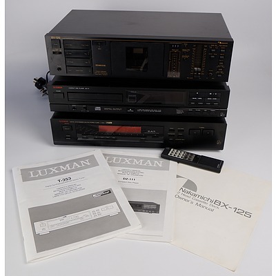 Vintage Luxman DZ-111 Compact Disc Player and T-353 Stereo Tuner and Nakamichi BX-125 Cassette Deck