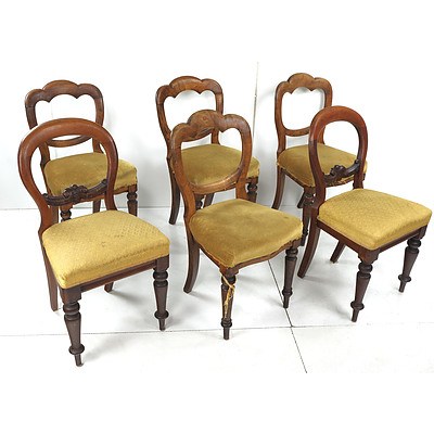 Set of Four Victorian Mahogany Balloon Back Dining Chairs and a Similar Pair with Carved Rear Rails (6)