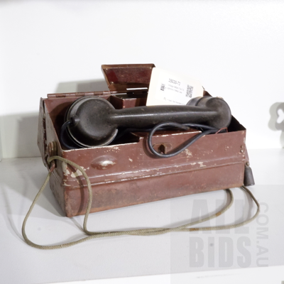 Vintage Military Field Telephone in Metal Case