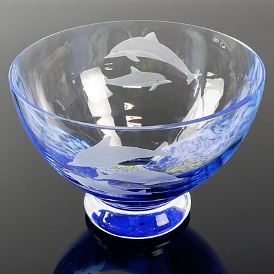 Caithness Studio Glass Bowl with Etched Dolphin Motif