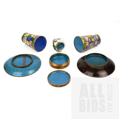 Collection of Small Vintage Cloisonne Pieces including Vases and Trinket Box