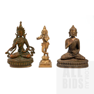 Three Thai Brass Deity Figures including Buddha