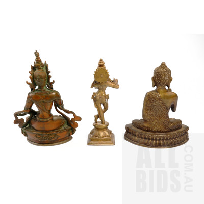 Three Thai Brass Deity Figures including Buddha