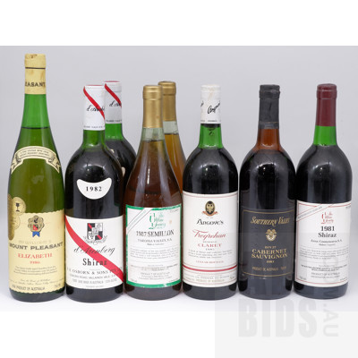 Eight Red and Wine Wines, Including Angoves Tregrehan Claret 1985, 1986 Mount Pleasant Elizabeth Semillon and More