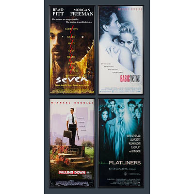 4 Framed Movie Posters from 1990s: Flatliners; Basic Instinct; Falling Down; & Se7en.