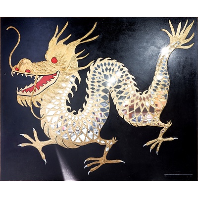 Large Dragon Gold and Mirror Mosaic Dragon Artwork