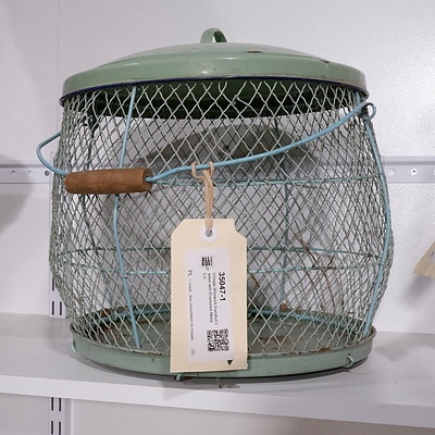 Vintage Wirework Handled basket with Enameled Metal Lid