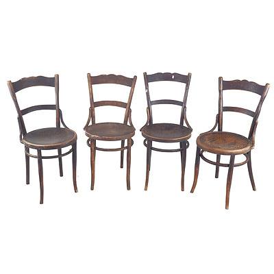 Set of Four Antique Bentwood Chairs with Pressed Timber Seats and Backs
