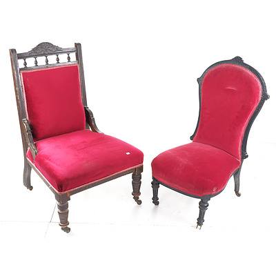 An Edwardian Grandfather Chair and a Victorian Salon Chair