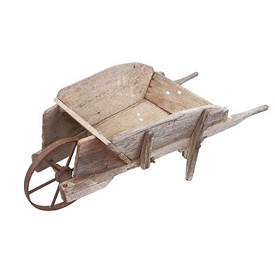 Rustic Antique Timber Wheelbarrow with Metal Wheel