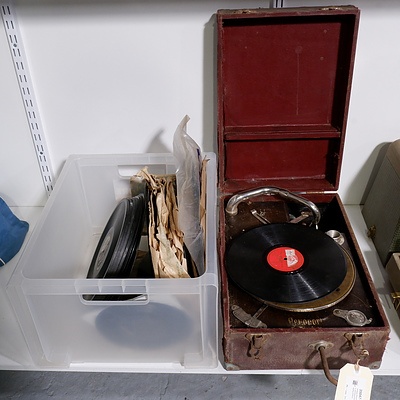 Antique Rexonola Gramophone and Assorted Records including Edison