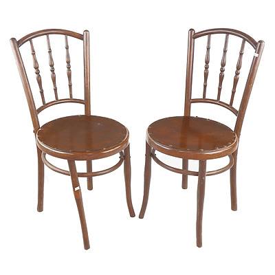 Pair of Antique Spindle Back Side Chairs with Later Hardboard Seats