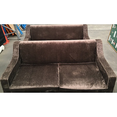 Brown Fabric Two Seat Lounge - Lot Of Two