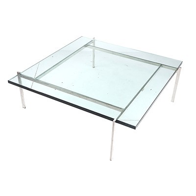 Glass and Chrome Coffee Table in the Style of Poul Kjaerholm