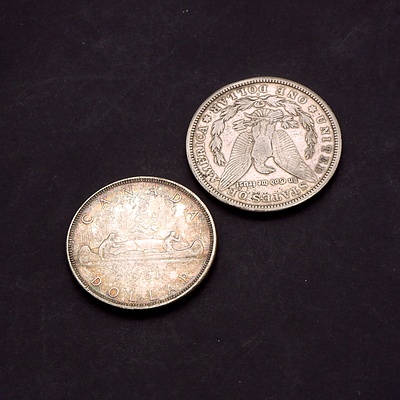 American 1921 One Dollar Coins and 1964 Canada Dollar Coin