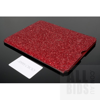 Jimmy Choo London Red Glitter iPad Sleeve in Original Box with Slip Bag and Certificate