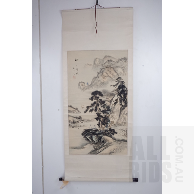 Vintage Chinese Scroll Depicting Mountain Scenery