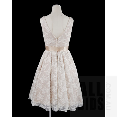 Vintage Style Lace Cinch Dress with Ribbon Waistband and Tulle Underskirt