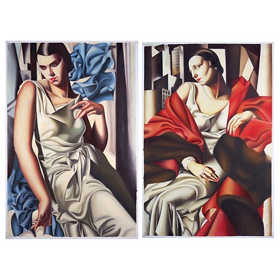 Two Acrylic on Canvas Paintings in the Style of Tamara de Lempicka (2)
