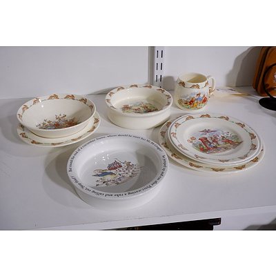 Two Bunnykins Plates, Three Bowls, Wedgwood Peter Rabbit Bowl and Plate