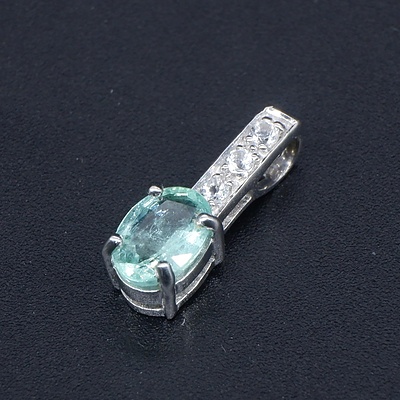 14ct White Gold Pendant with Green Quartz and CZ, 1.2g