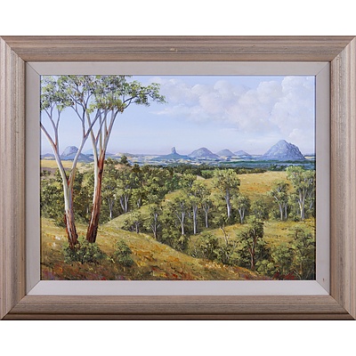 Heinz Bendler, Glasshouse Mountains, Queensland, Oil on Canvas, 45 x 60 cm