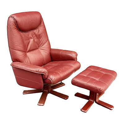 Burgundy Leather Reclining Arm Chair with Matching Footstool