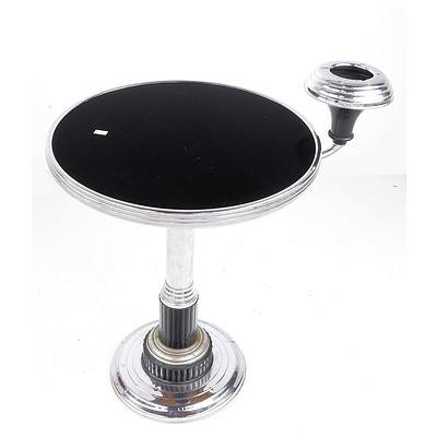 Art Deco Tilley Chrome Bakelite Smokers Table with Black Glass Top and Original Ashtray