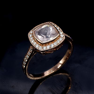 9ct Rose Gold Ring with Morganite and RBC Diamonds, 2.3g