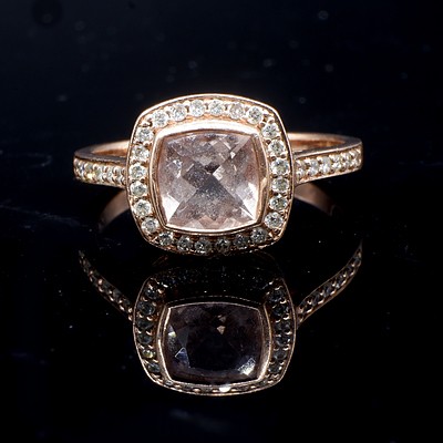 9ct Rose Gold Ring with Morganite and RBC Diamonds, 2.3g