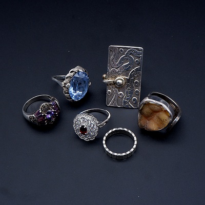 Collection of Sterling Silver Rings with Paste, Druzy Quartz, CZ and More 