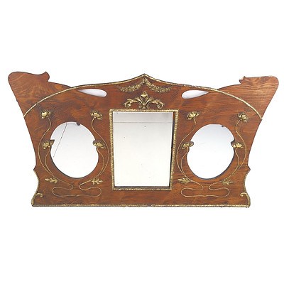 Art Nouveau Three Panel Wall Mirror with Applied Floral Decoration