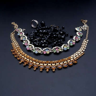 Collection of Costume Jewellery, Including Indian Style Gold Plated and Glass Necklace, Colourful Vintage Necklace