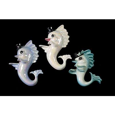 Set of Three Studio Pottery Novelty Fish Lustre Vases