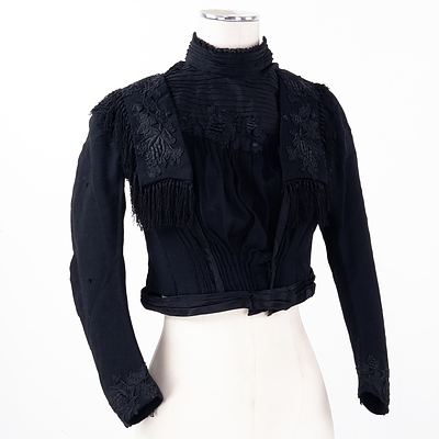 Victorian Ladies Silk and Wool Embroidered Mourning Jacket, Circa 1890s