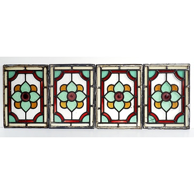 Set of Four Antique Stained Glass Panels with Floral Motif (4)